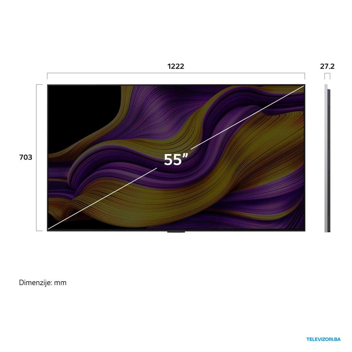 55″ LG 4K UHD OLED Smart TV OLED55G51LW – dimenzije