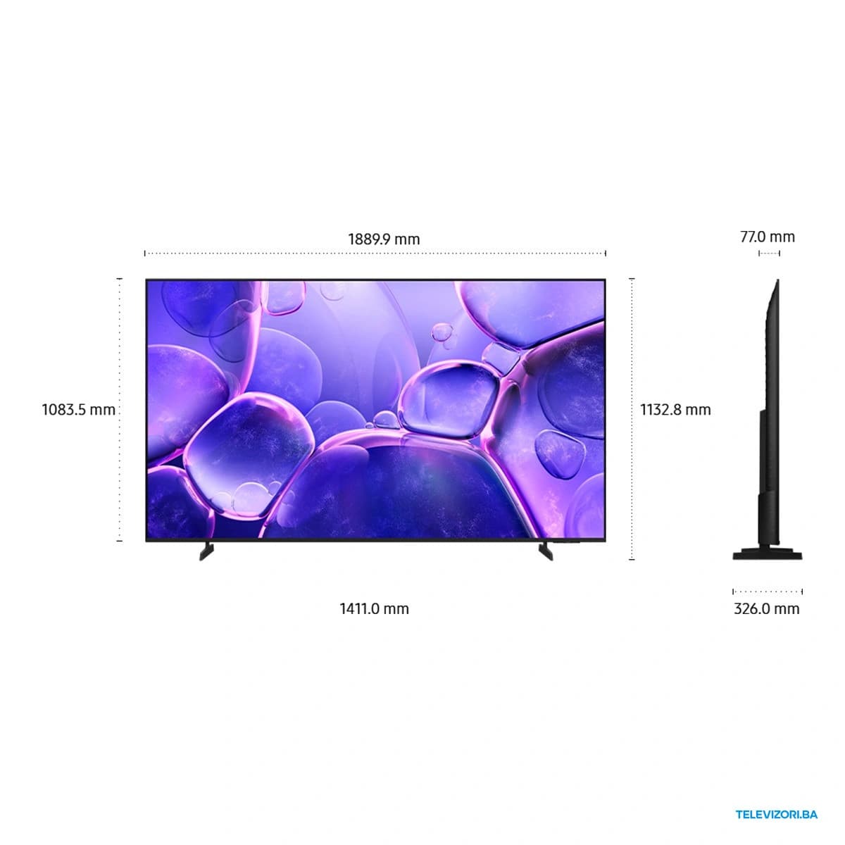 85″ Samsung 4K UHD LED Smart TV U8092F – dimenzije