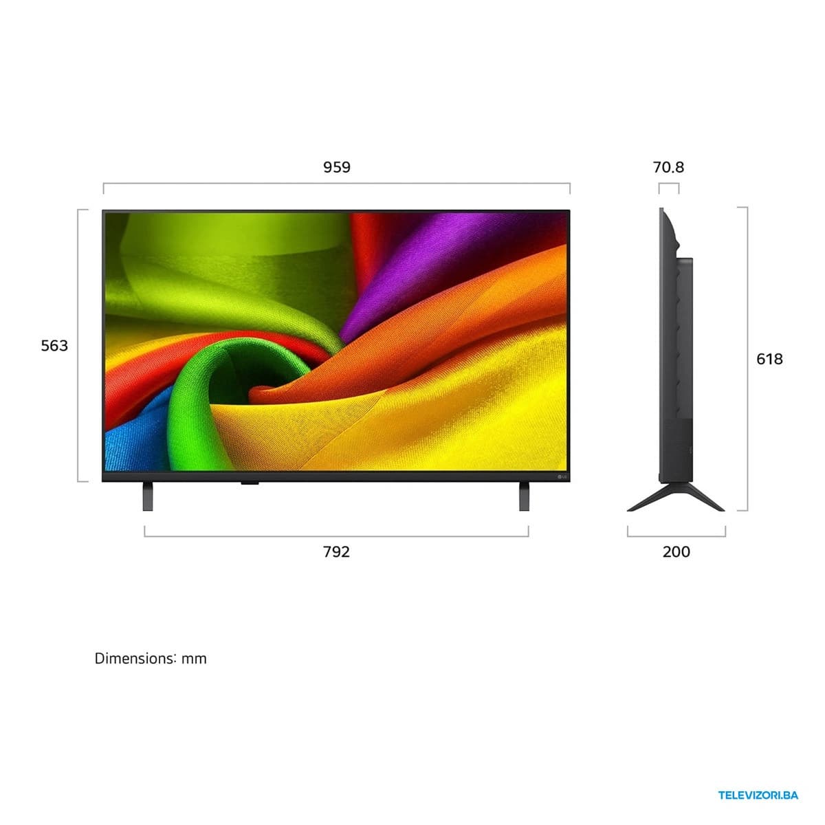 43″ LG 4K UHD NANO Smart TV 43NU850B3LA – dimenzije