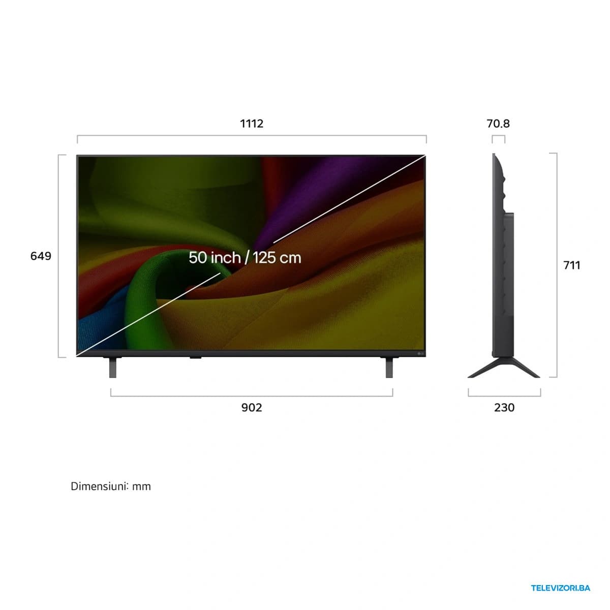 50″ LG 4K UHD NANO Smart TV 50NU850B3LA – dimenzije