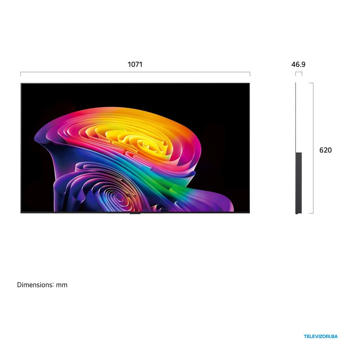 48″ LG 4K UHD OLED Smart TV OLED48C61LA – dimenzije