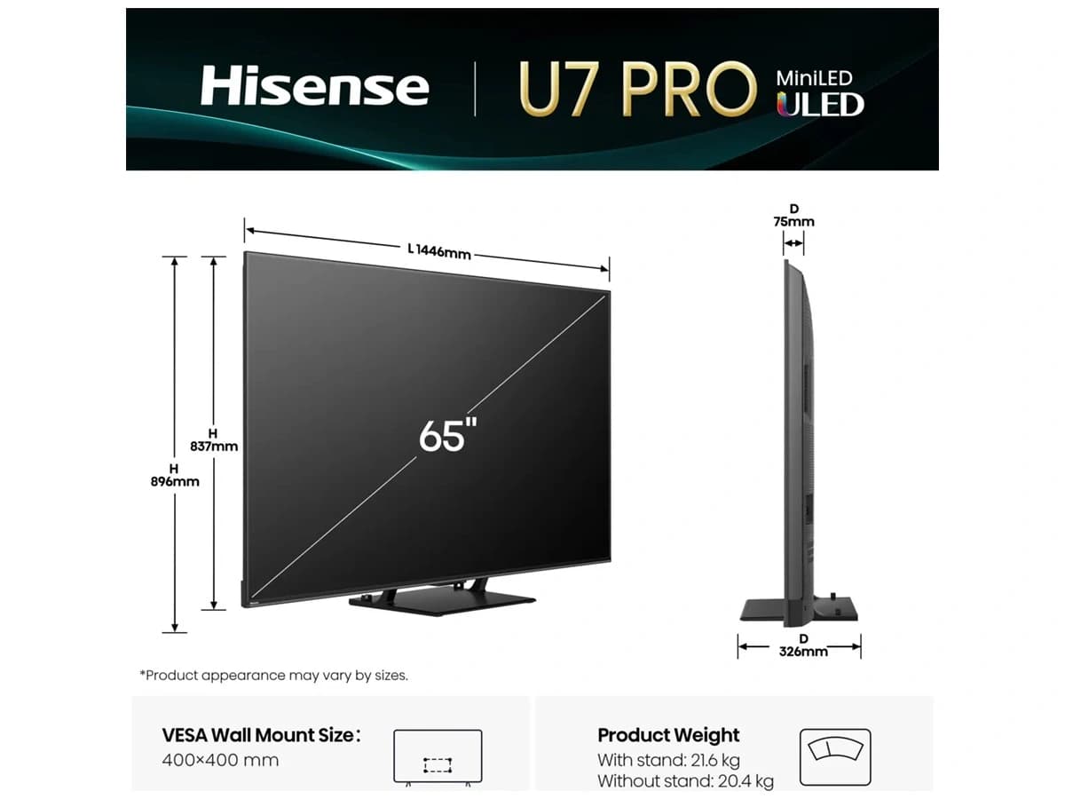 Televizor 65U7Q PRO – dimenzije