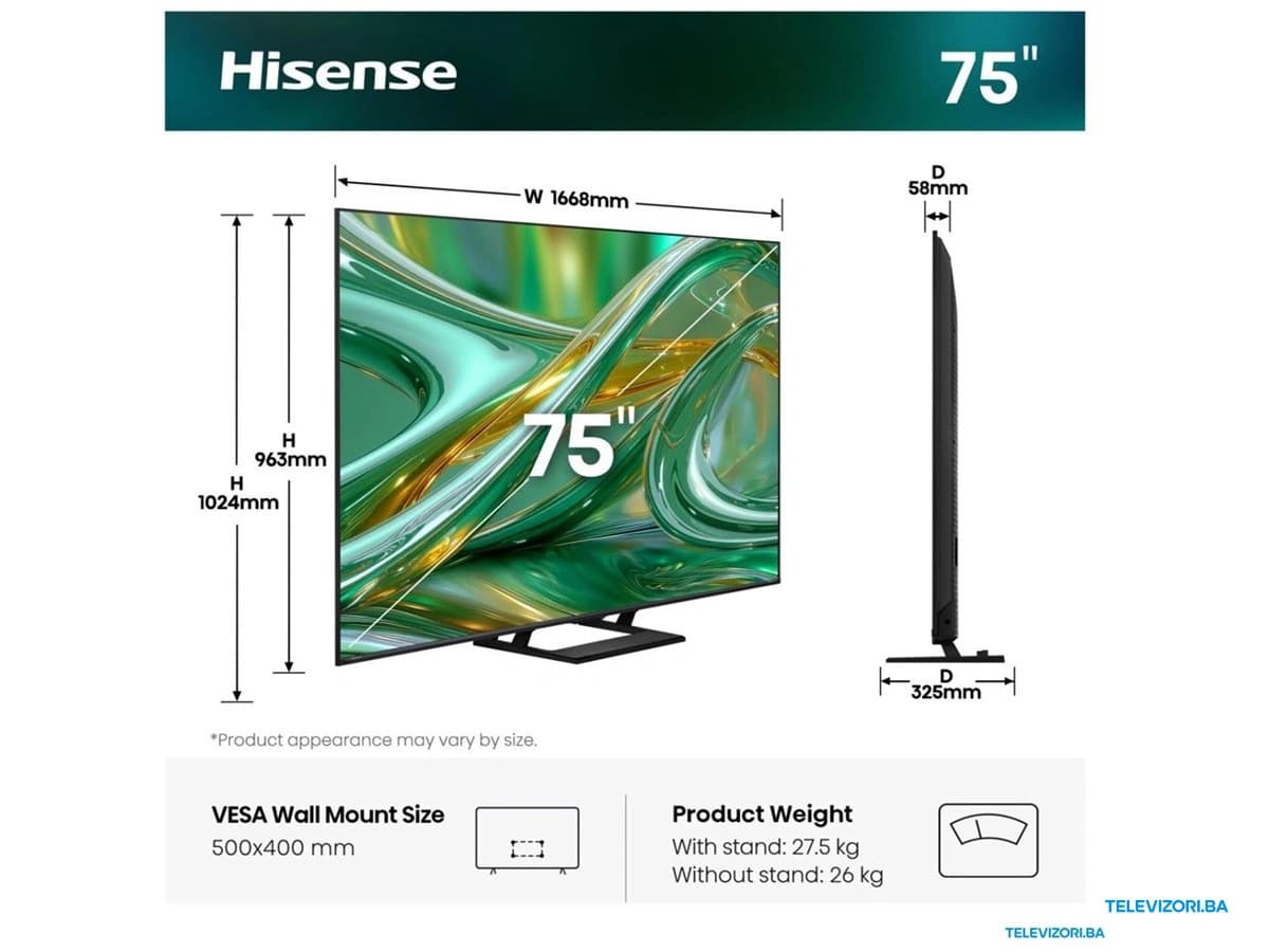 Hisense Mini LED 75 inča 75E8S – dimenzije