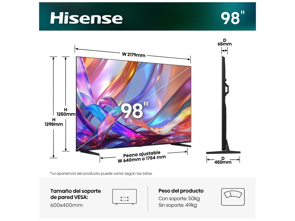 Hisense 98E7S QLED 98 – dimenzije