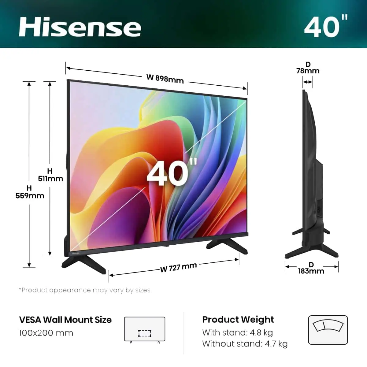 40" HISENSE SMART HD LED TV 40A4S